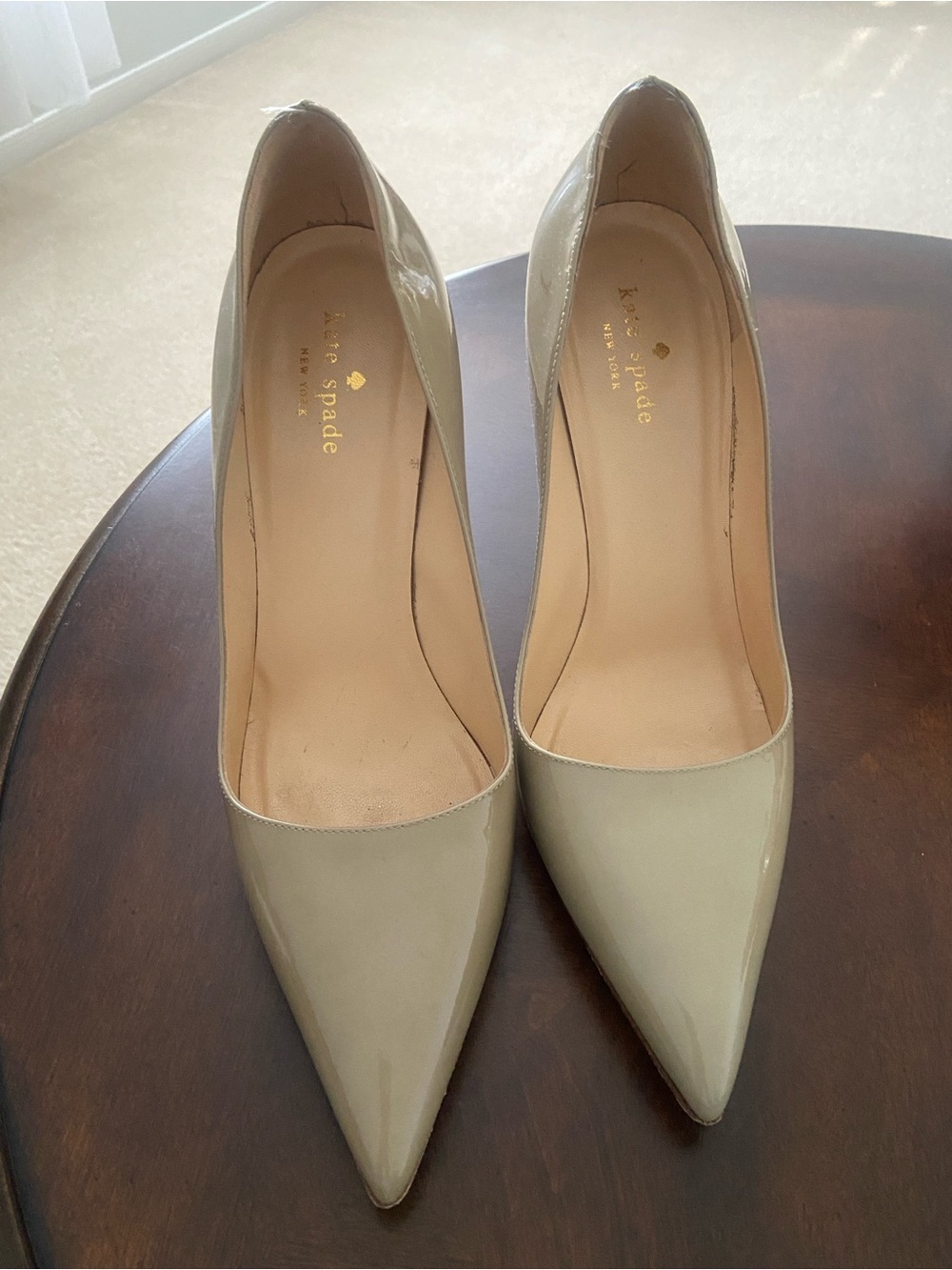 kate spade Patent Pointed-Toe Pumps in Nude Beige